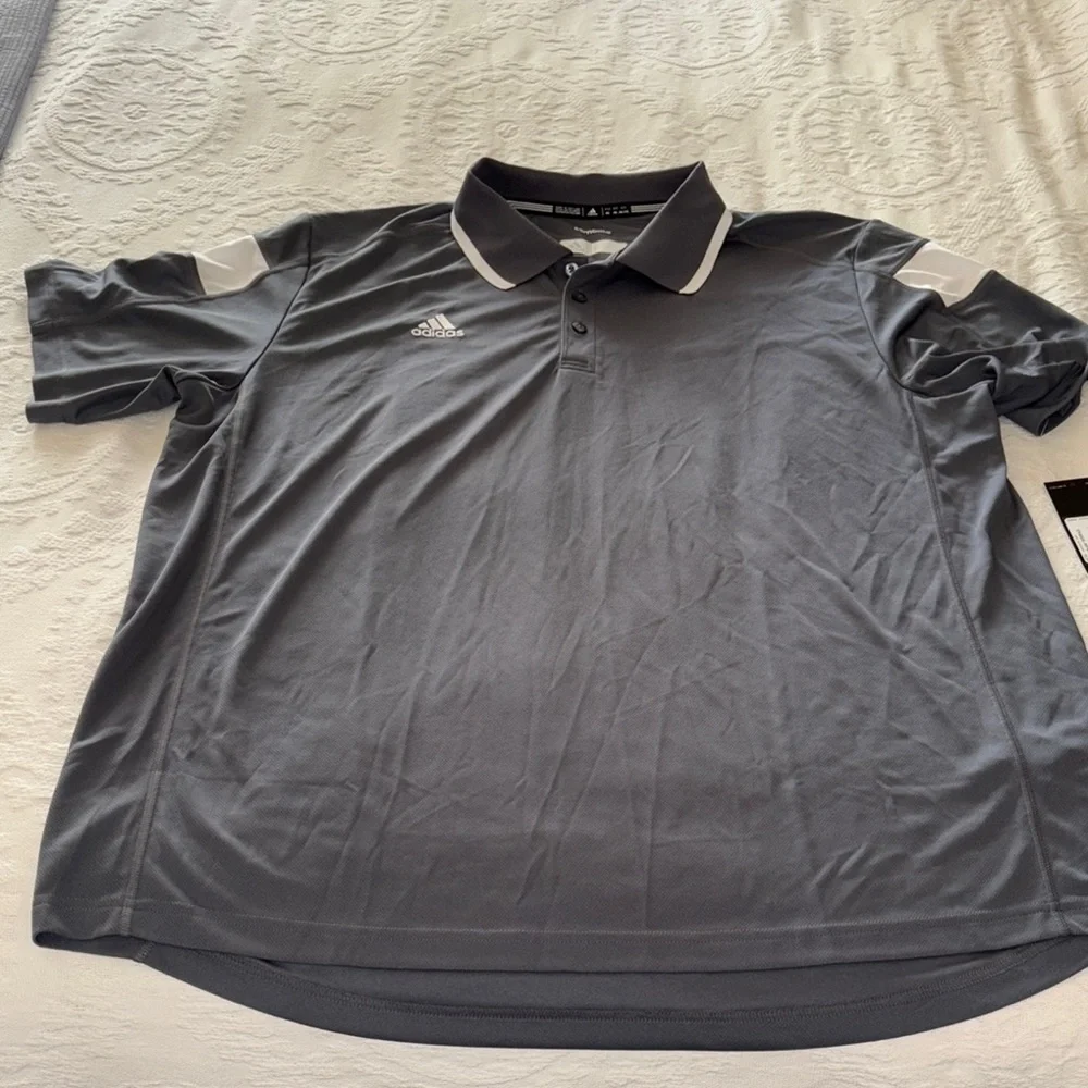 Adidas Men's Charcoal and White Polo Shirt